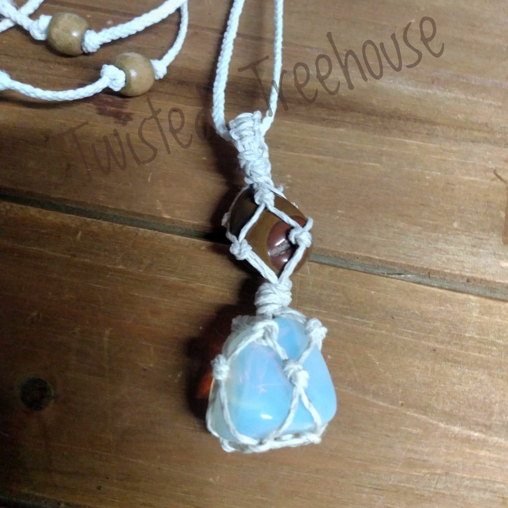 Image of Stacked Opalite and Tigers Eye macrame necklace