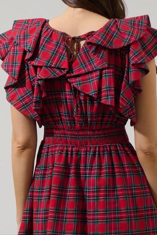 Image of Ruffle Plaid Short Dress 