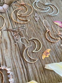 Image 4 of Small Hammered Crescent Moon Earrings