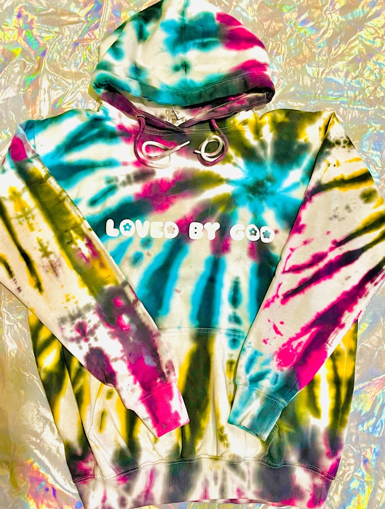 Image of “LOVED BY GOD” BLUE & PINK HOODIE