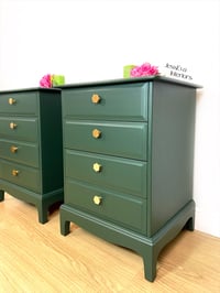 Image 2 of Stag Bedside Cabinets - Stag Bedside Tables - Chest of Drawers painted in dark green