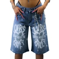 Image 1 of “LOVERS NEVER DIE” BLUE SHORTS