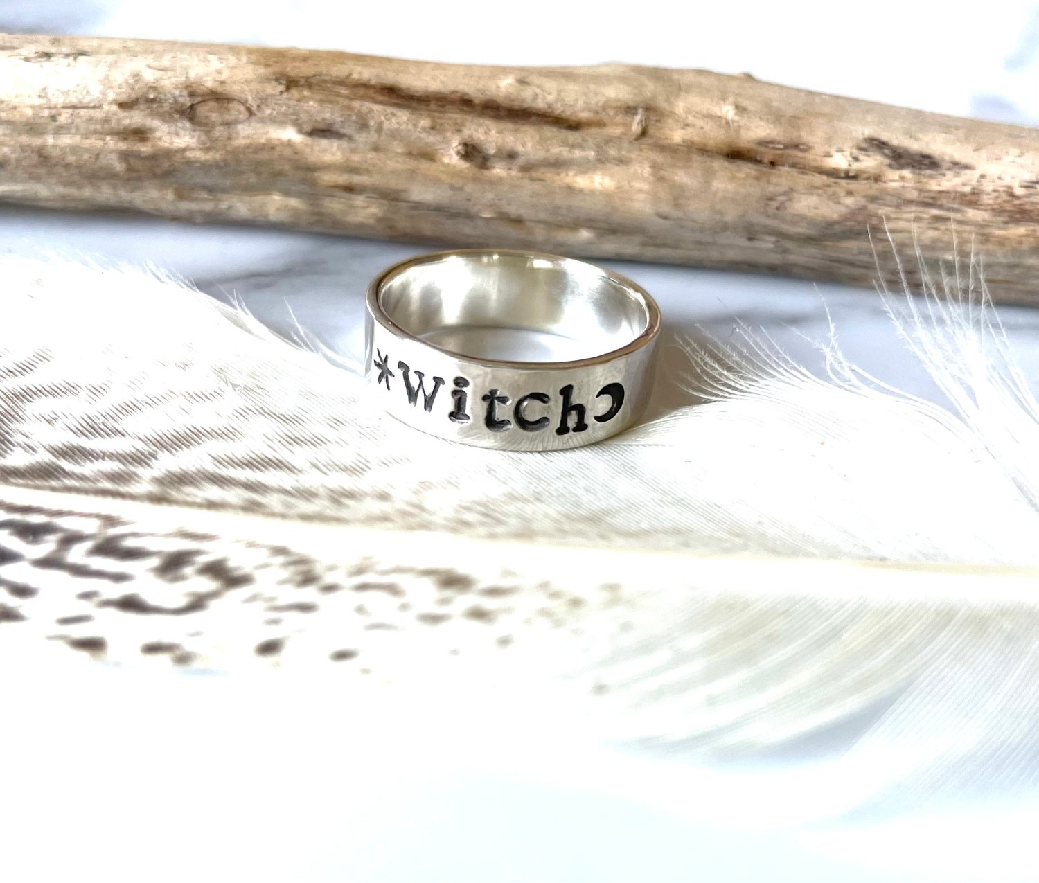 Image of Witch silver ring with star and moon stamp. Witchy silver ring 925. Magic silver ring.