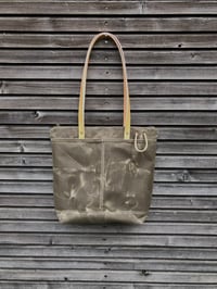 Image 6 of Tote bag made in waxed canvas with vegtable tanned leather shoulder straps