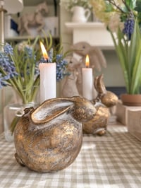 Image 1 of SALE! Antique Brass Chubby Bunny Candle Holders