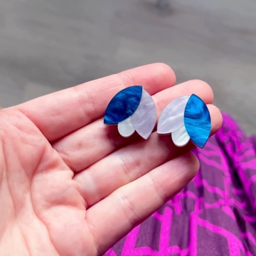 Image of Blue Tulip Studs and Hoop Dangles