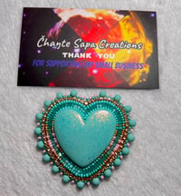 Image 4 of Hand Polished Light Blue Heart Beaded Earrings