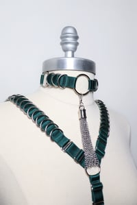 Image 5 of Satin elastic choker with D Rings and chain tassel - Silver