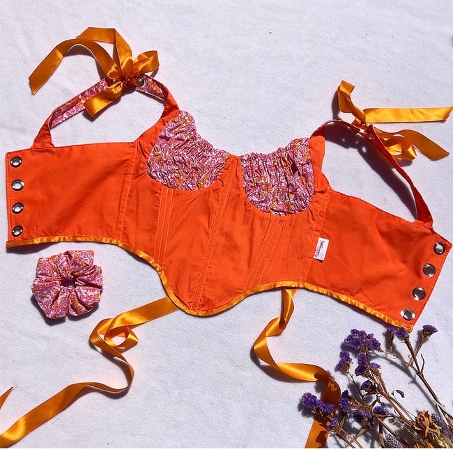 Retro floral ruched cup reversible corset