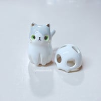 Image 1 of Gray And White Kitty With Skull Mask Ceramic Figurine 3 