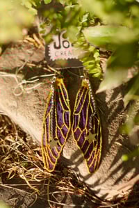 Image 5 of Purple Gold Silk Cicada Fairy Wing Earrings