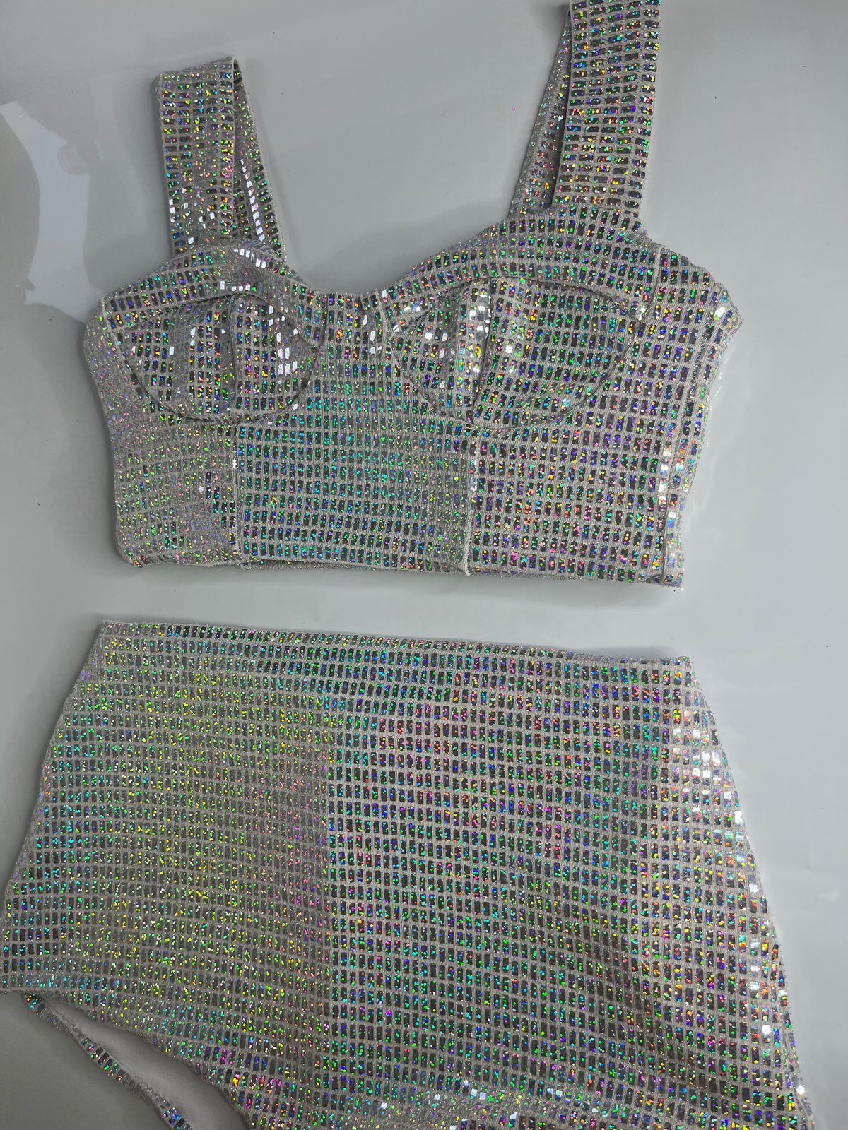 Image of Bralette and knicker co-ord in silver sequin