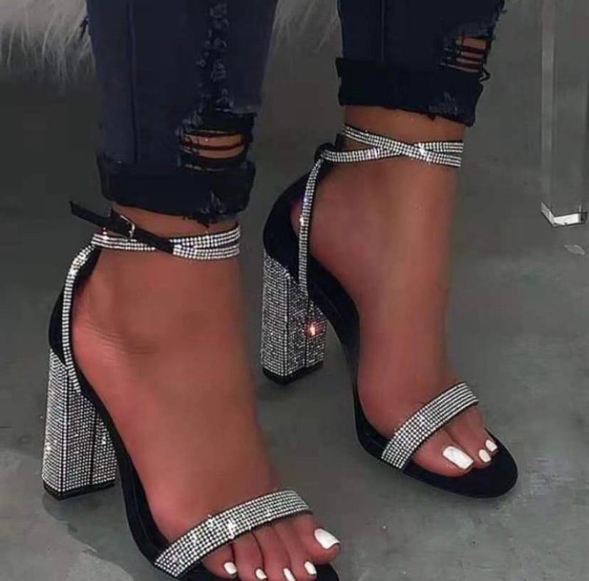 black rhinestone heels