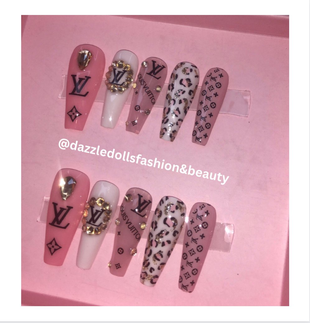 Image of pink LV inspired coffin shape set 