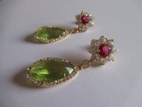 Image 4 of Kate Middleton Duchess of Cambridge Inspired Replikate Teardrop Green Ruby Red Crystal Earrings