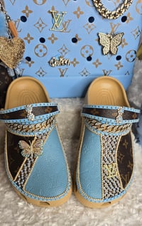 Image 5 of Size 10 Blue/Brown Crocs with Bag & Cup