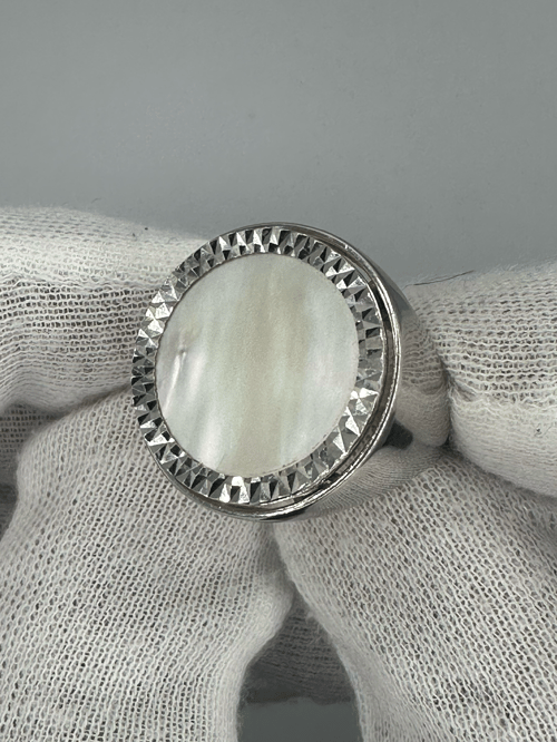 Image of Mother of Pearl Sterling Silver Half Sovereing Ring