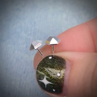 Image 6 of Handmade sterling silver six sided gem faceted stud earrings. Minimal faceted studs 925