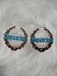 Image 2 of Zodiac Bamboo Hoop Earrings 