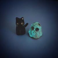 Image 7 of glow in dark Black kitten with ghost mask ceramic figurine