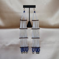 Image 1 of 3 tier blue Dentalium earring with abalone