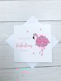 Image 1 of Handmade Flamingo Card - Fun and Colorful Birthday Card for Flamingo Lovers