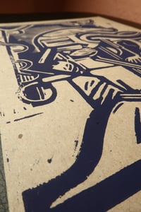 Image 2 of Linocut SMOKER- blue/natural