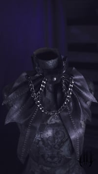 Image 1 of Black/Gry Leather Horned Bat Cravat