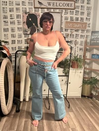 Image 4 of Wide leg light wash button front 