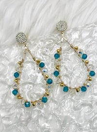 Image 1 of TEAL CRYSTAL BEADED DANGLES