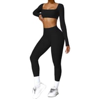 Image 2 of Long Sleeve Crop Top Yoga Set
