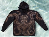 Image 1 of “INTO THE DEEP” CUSTOM BLEACH PAINTED ZIP UP HOODIE LARGE