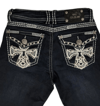 Image 4 of Sexy Couture Embroidered Cross Bootcut Jeans – Size 3 Pre-Owned