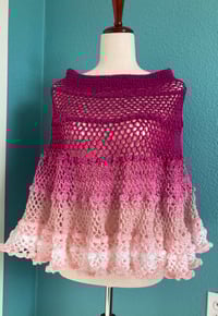 Image 2 of Handmade Crochet Lacy Poncho Bon-bon Rose