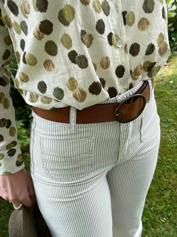 Image of Jeans ELENA ivoire rayé kaki