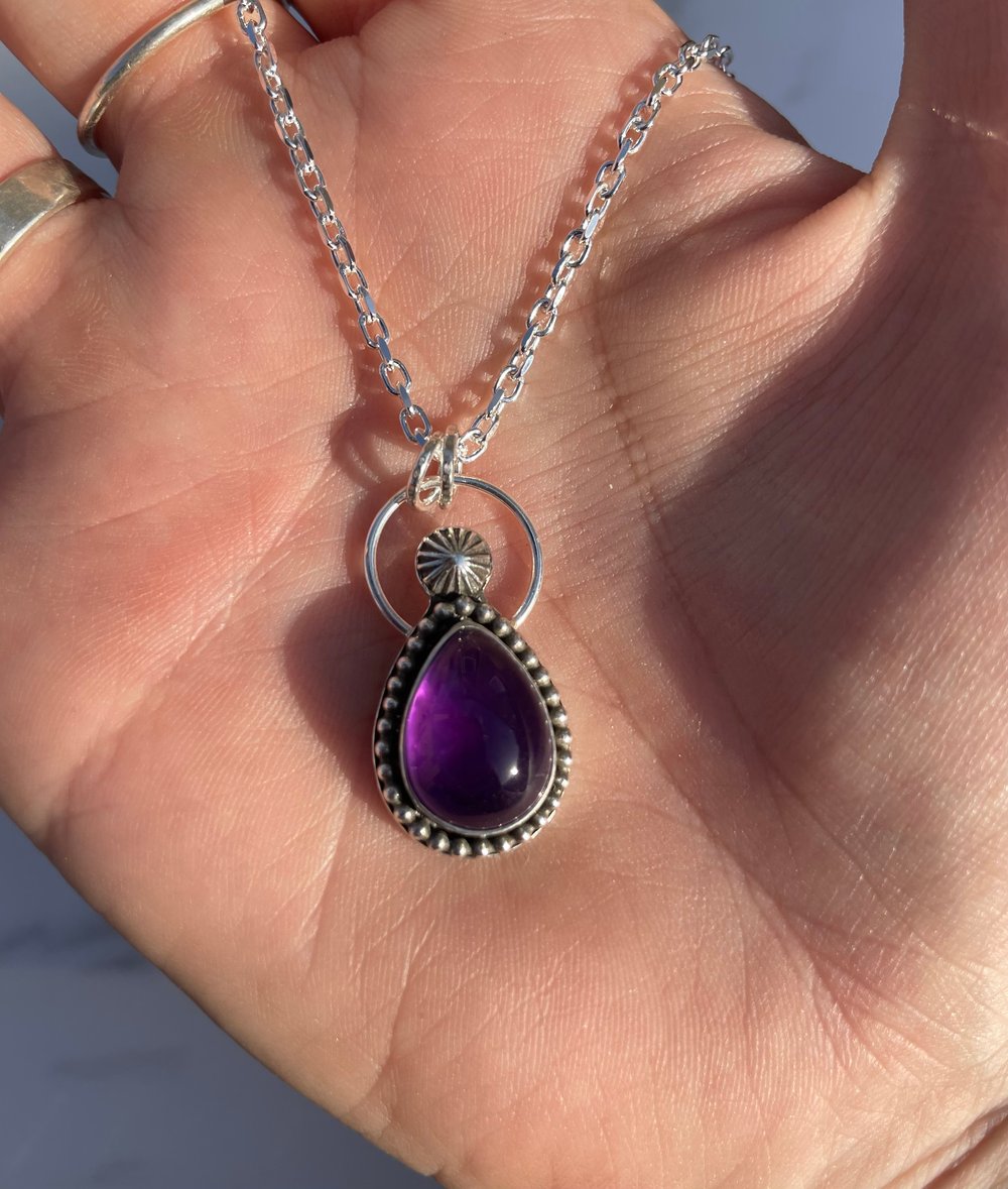 Handmade Sterling Silver Amethyst Pendant With Concho