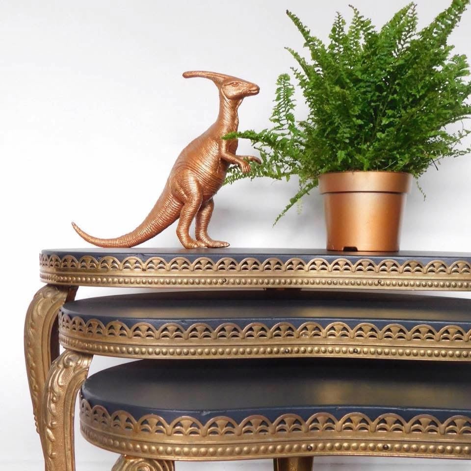 Image of brass /gold black nest of tables