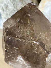 Image 3 of Golden Rutile Smoky Quartz Natural Point On Stand #2664