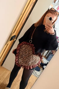Image 4 of Leopard Heart Crossbody Bag – Bronze Satin Ruffle 🤎