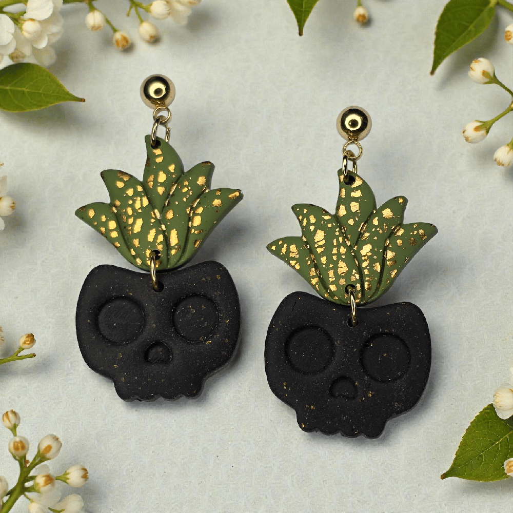 Image of Creep It Growing 2 Succulent Skull Planter Earrings