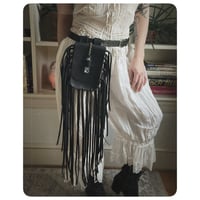 Image 1 of The Lita Fringe Belt Bag - Black Leather 