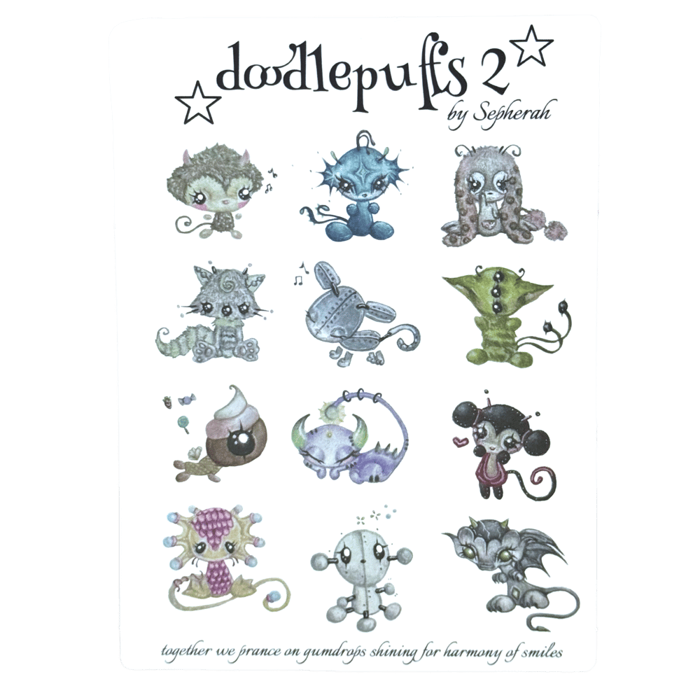 Image of Doodlepuffs 2 sticker sheet (12pc) transparent 