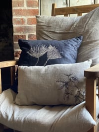 Image 3 of Natural linen cushion with leaf embroidery 