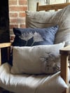 Natural linen cushion with leaf embroidery 