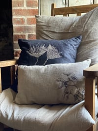 Image 3 of Natural linen cushion with leaf embroidery