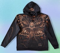 Image 1 of “GOTH MOTH” CUSTOM BLEACH PAINTED PULLOVER HOODIE XL