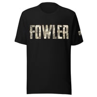 Image 1 of OWG - FOWLER Tan Camo Left Sleeve Brand Bella Canvas 3001 Unisex T-shirt 
