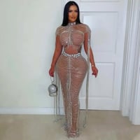 Image 1 of Luxure crystal chain skirt set (Nude/Silver)