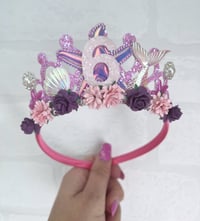 Image 1 of Bright Pink & purple Mermaid birthday tiara crown
