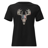 Image 2 of Women's Relaxed T-Shirt, Americana Deer Skull with Antlers Patriotic Tee